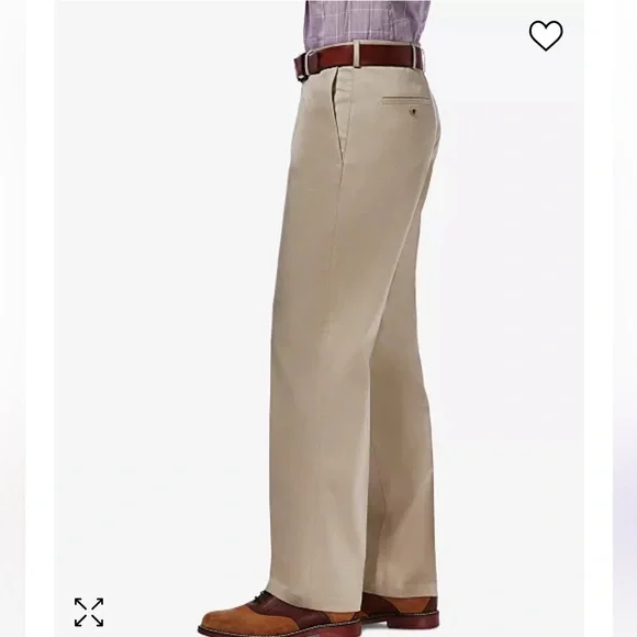 HAGGAR Premium No Iron Khaki Classic Fit Flat Front Ex Waist Pant 40x29 $65 lcsr - Picture 3 of 7